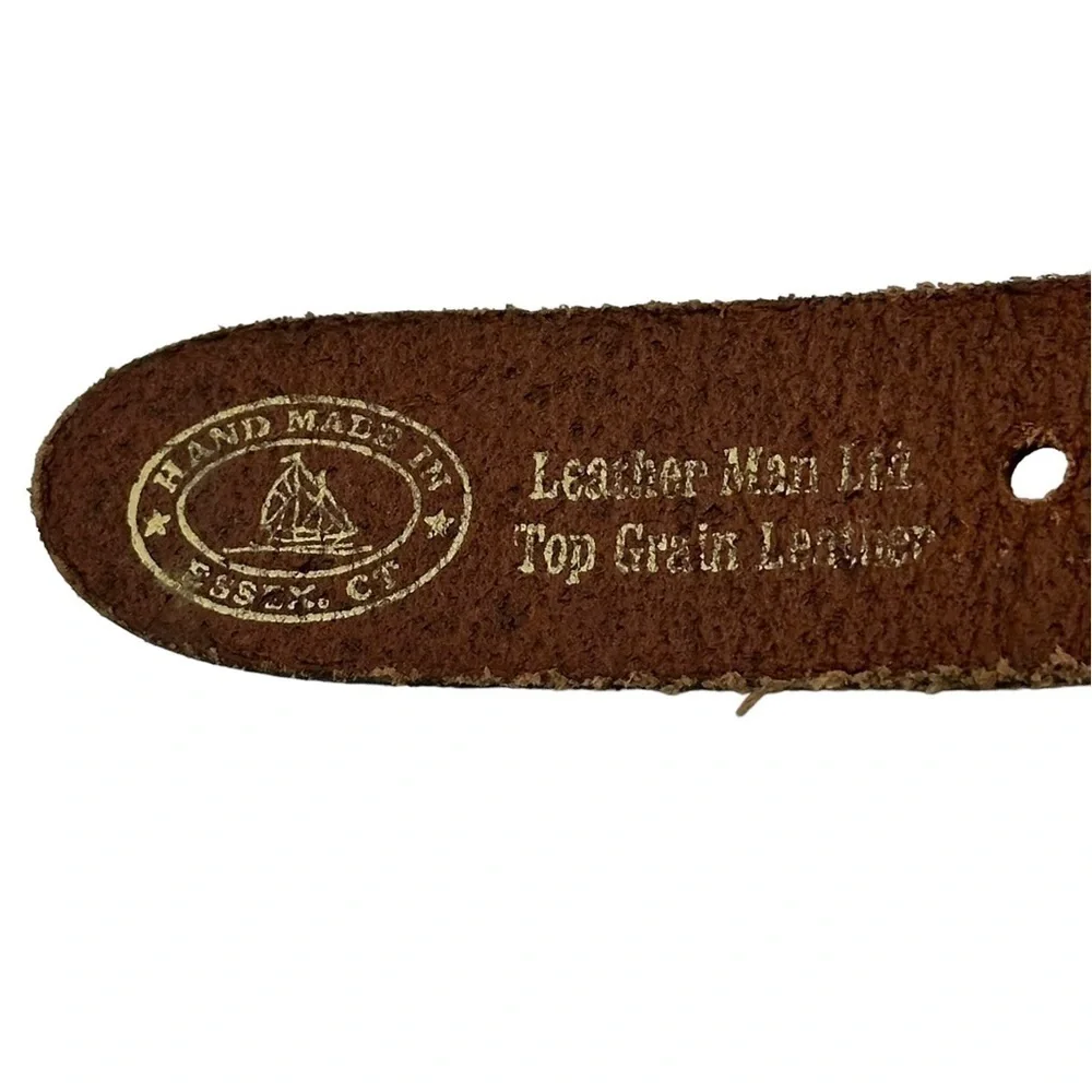 Leather Man Embroidered Navy‎ Blue Belt Crown & Lions Crest Belt Size Large